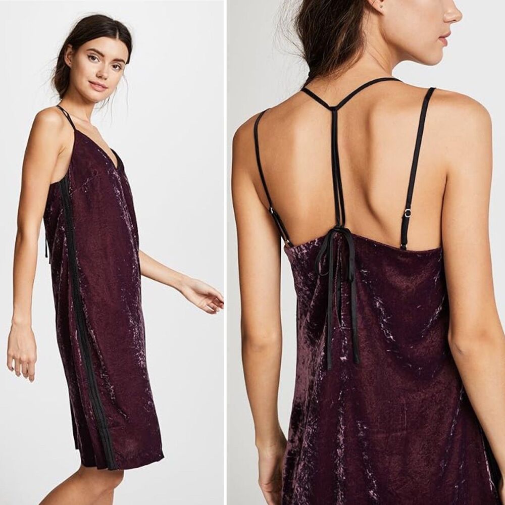 Splendid Crushed Velvet Scoop Neck Strappy Back Midi Dress Plum L